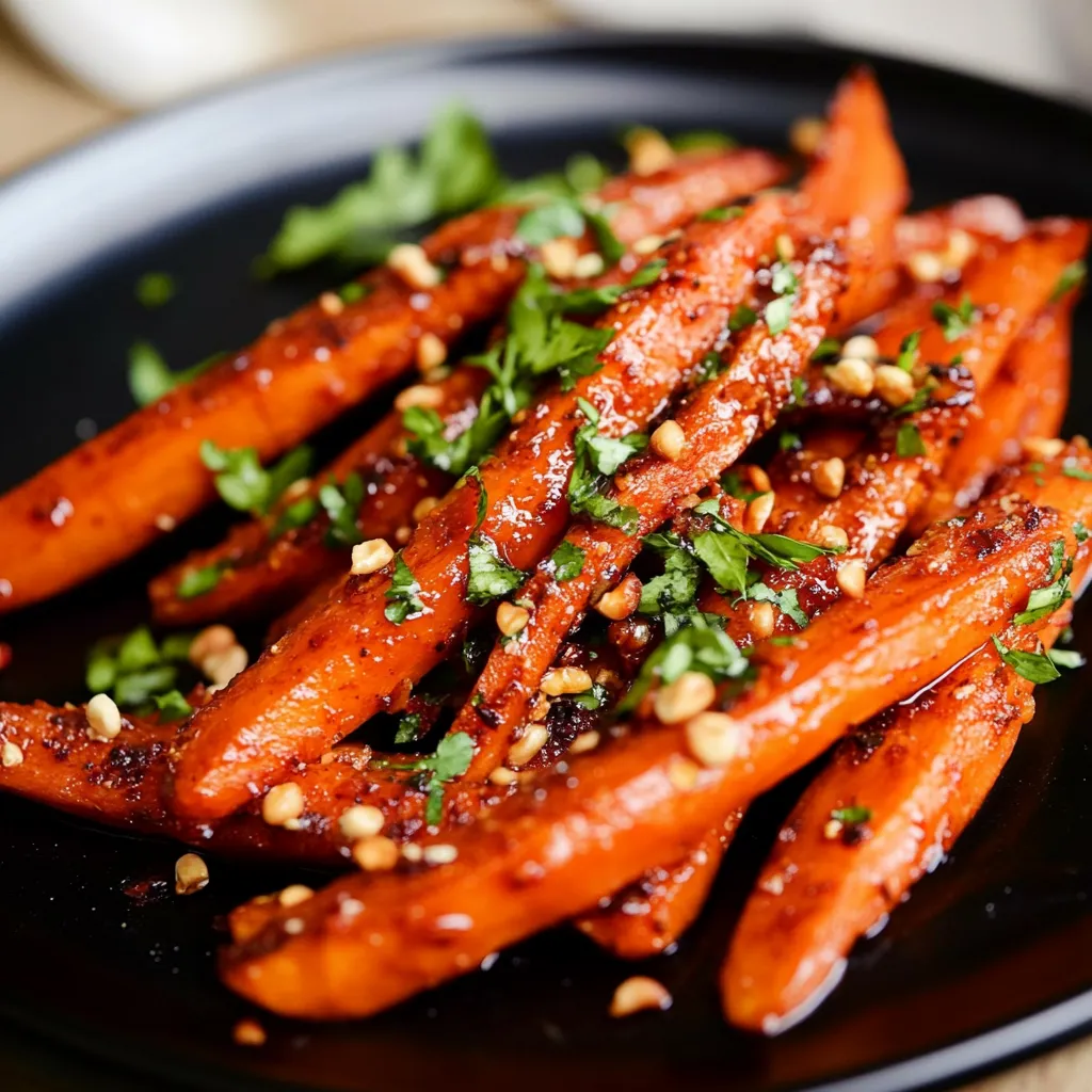 A plate of carrots with a sauce.