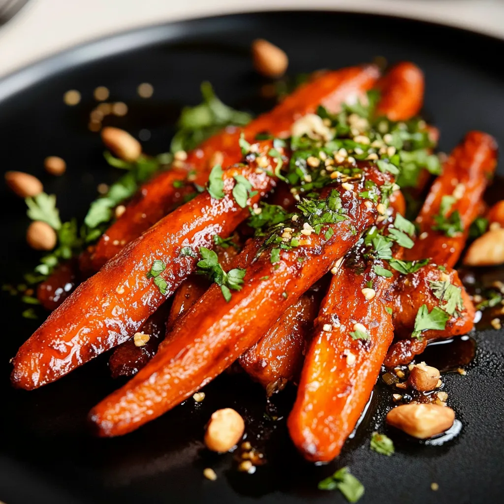 A plate of sliced carrots with nuts and spices.