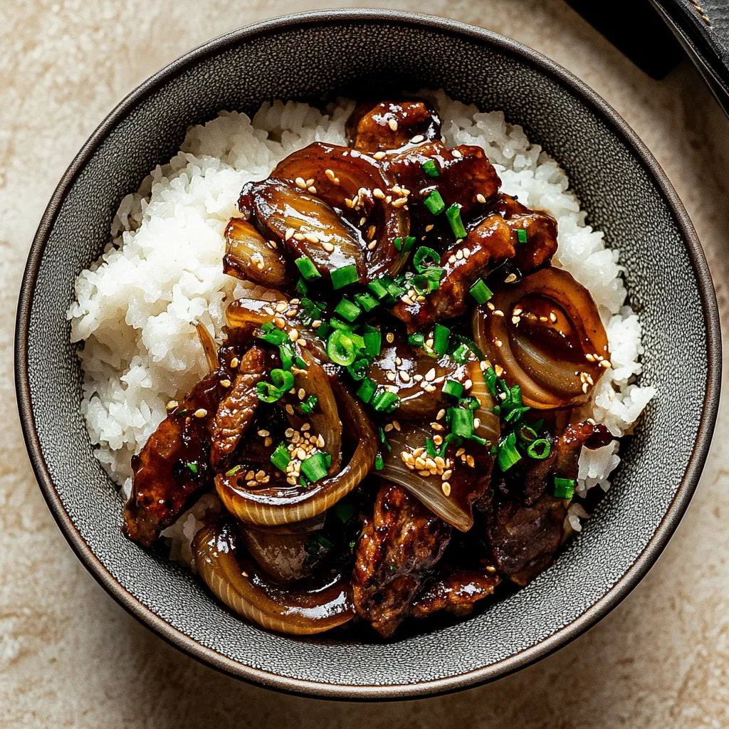 A bowl of food with rice and meat.