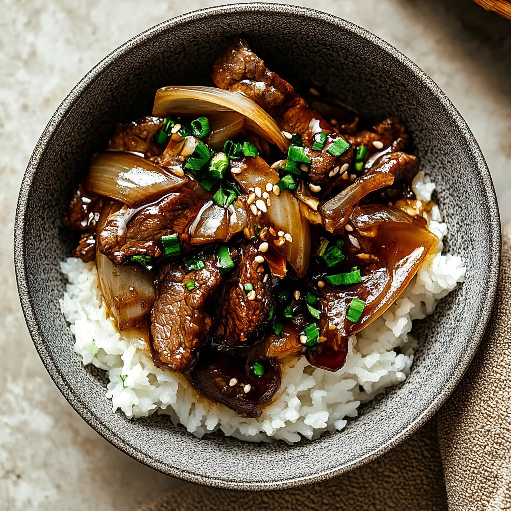A bowl of beef and onions.