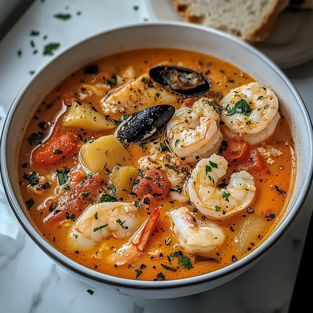 A bowl of soup with shrimp and other vegetables.