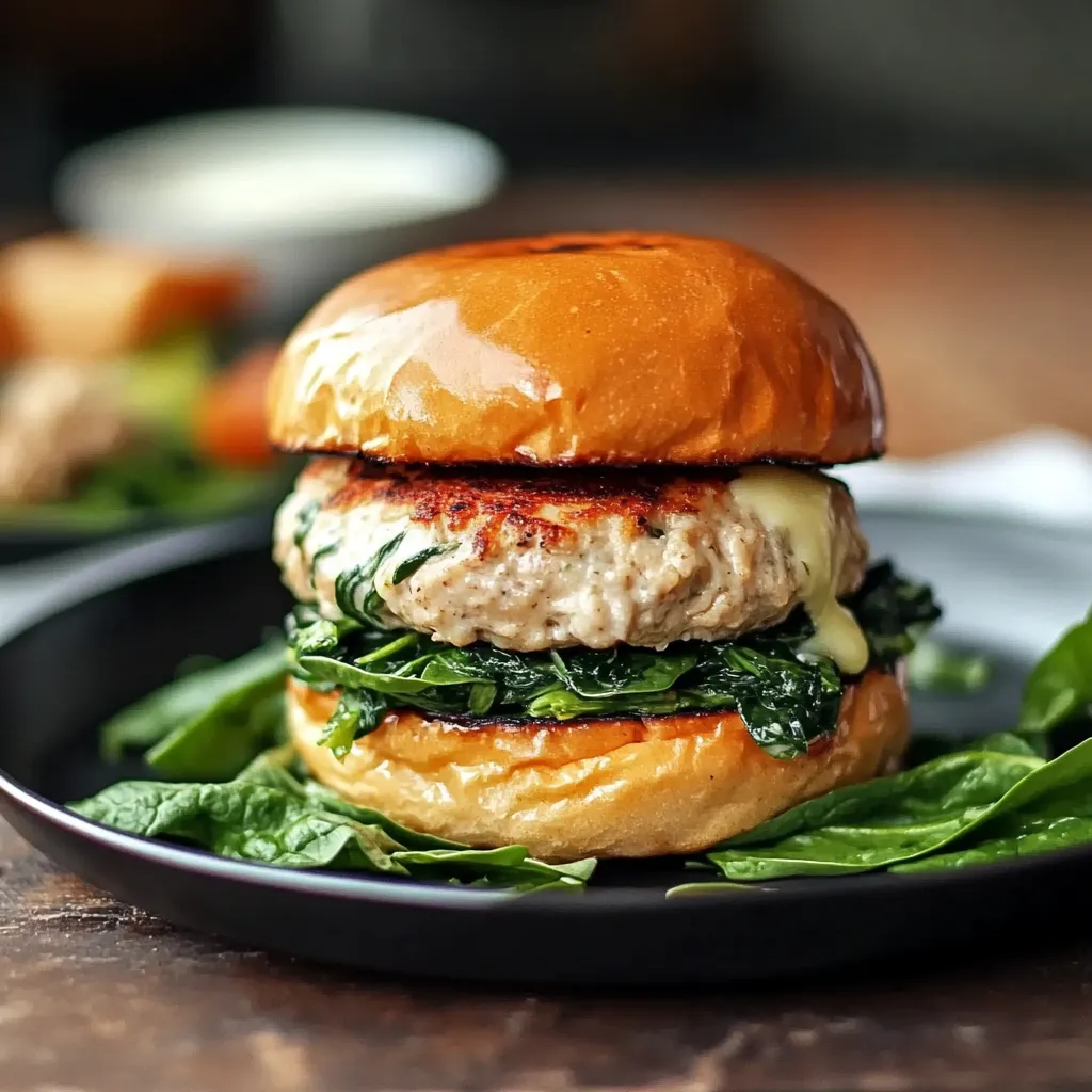 A burger with cheese and greens on a plate.