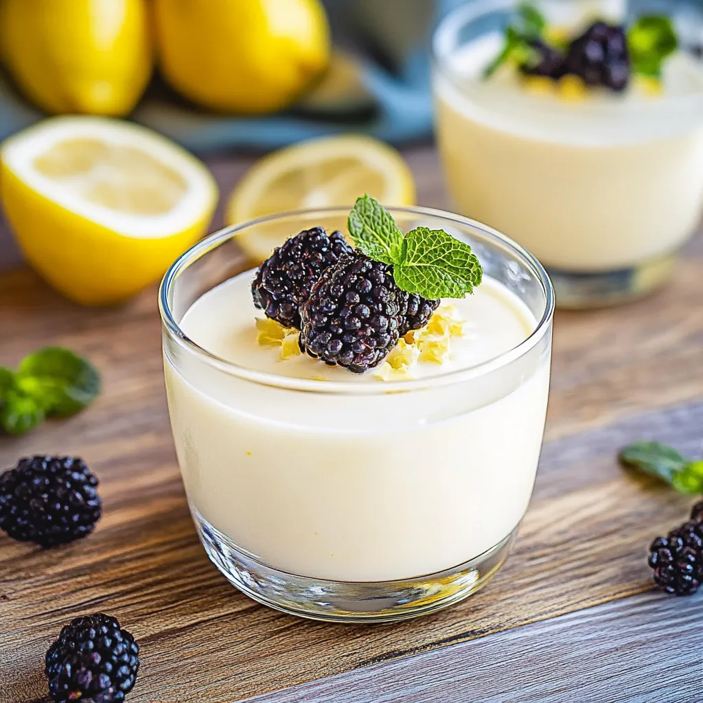 A glass of yogurt with a lemon wedge on top.