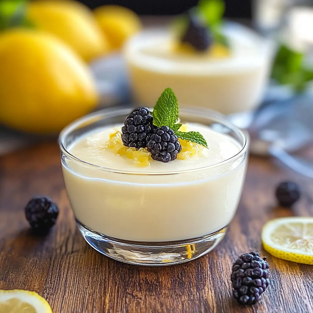 A bowl of yogurt with blackberries and lemon.