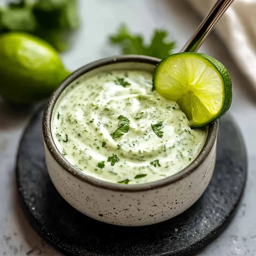 A bowl of dip with a lime wedge on top.
