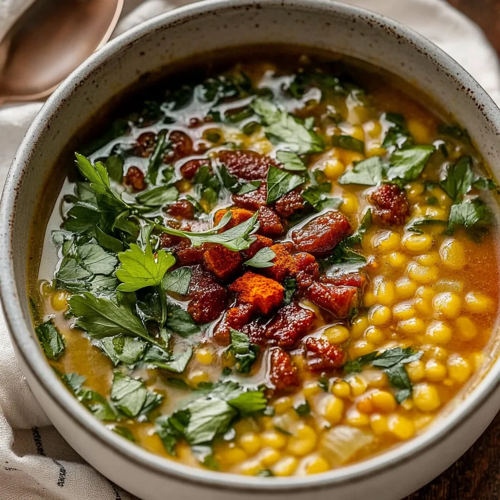 A bowl of soup with vegetables and meat.