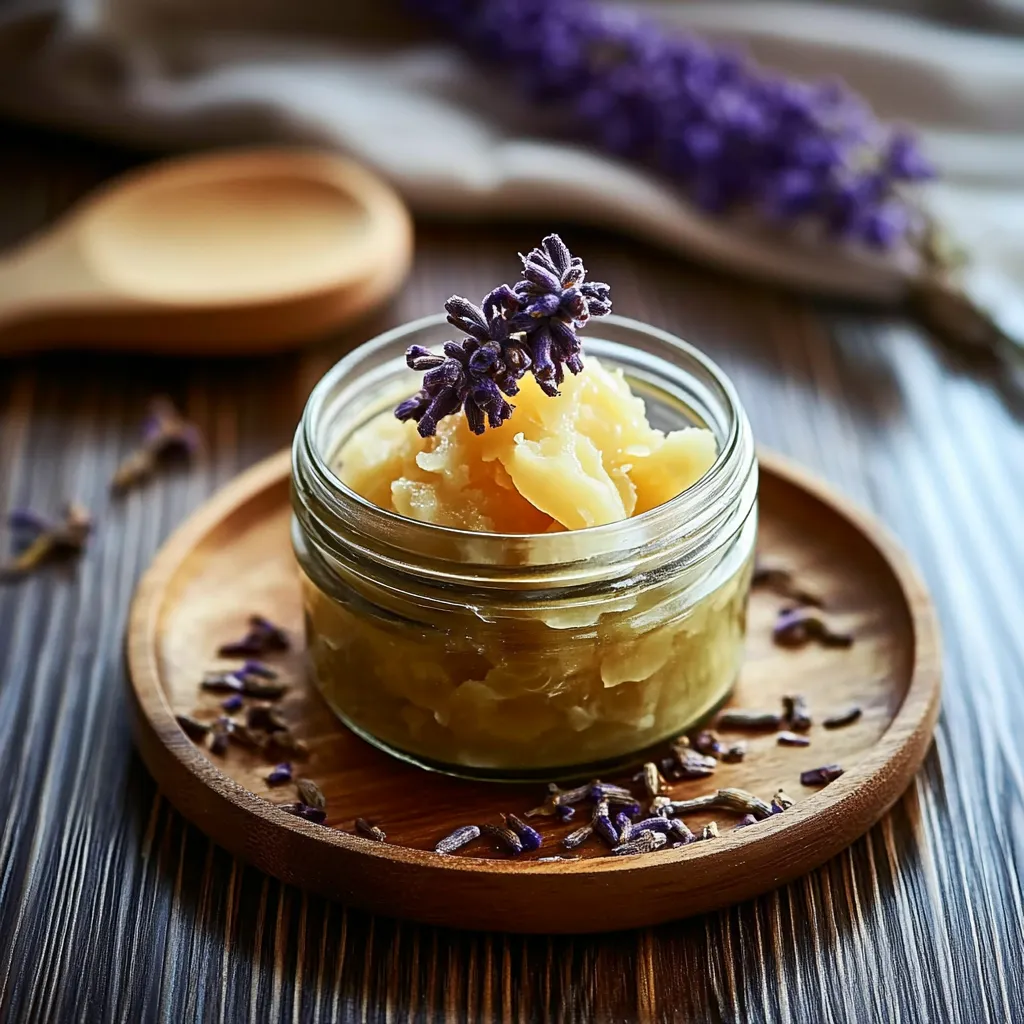 A jar of lavender oil with a spoon.