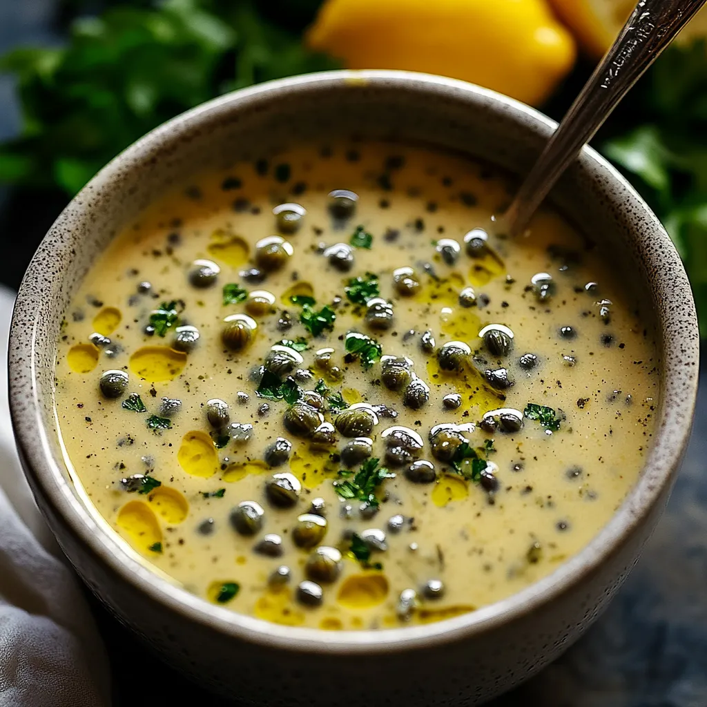 A bowl of soup with a spoon in it.