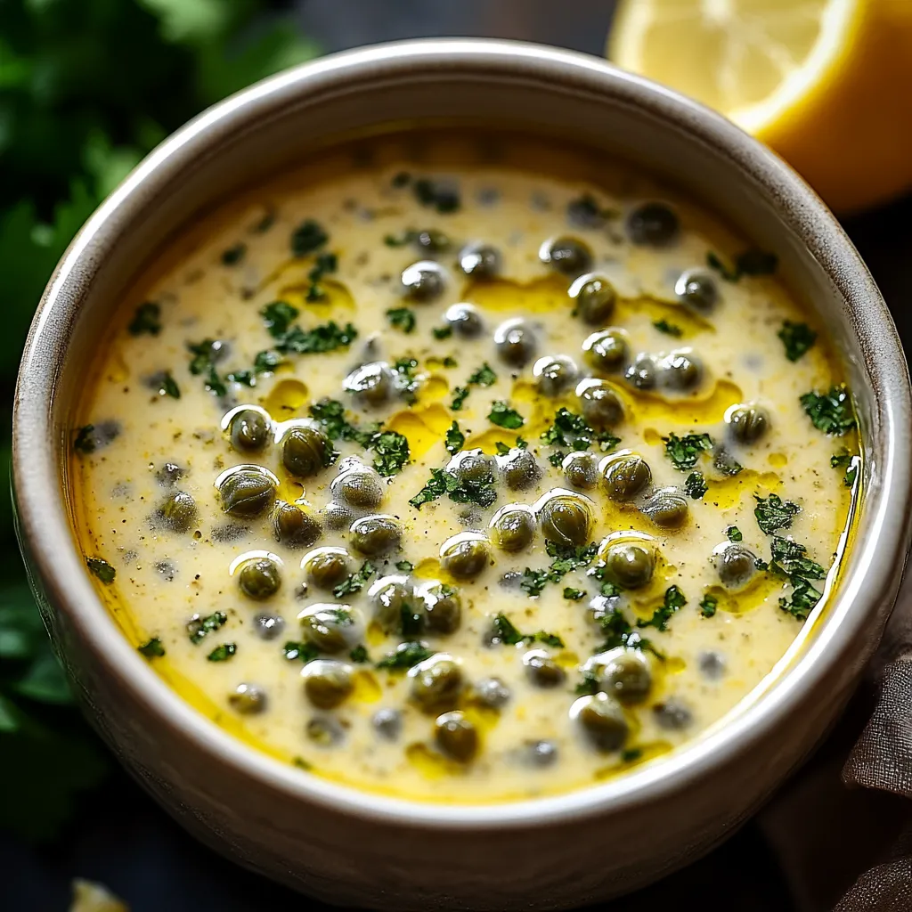 A bowl of soup with a lemon wedge on the side.