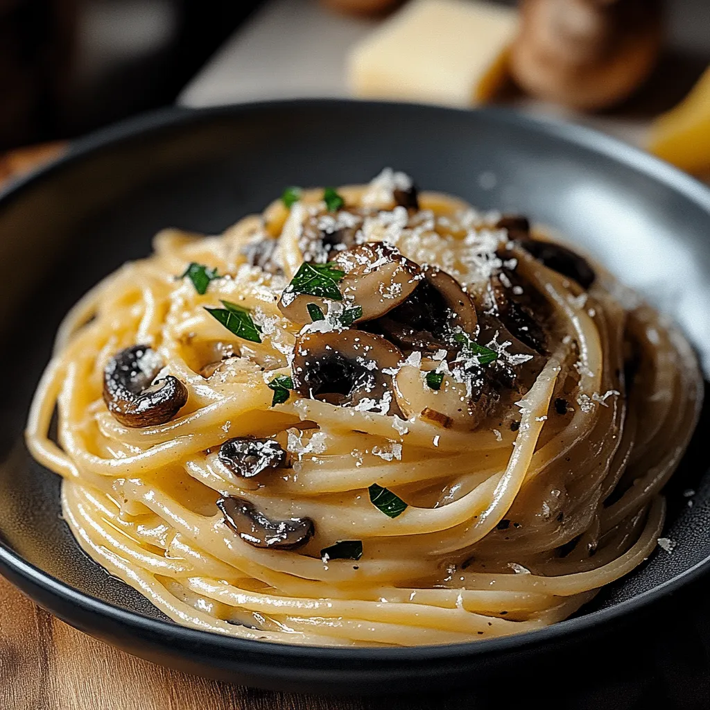 A bowl of pasta with mushrooms and cheese.