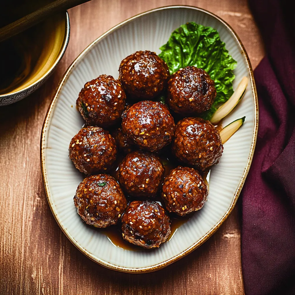 A plate of meatballs with sauce.