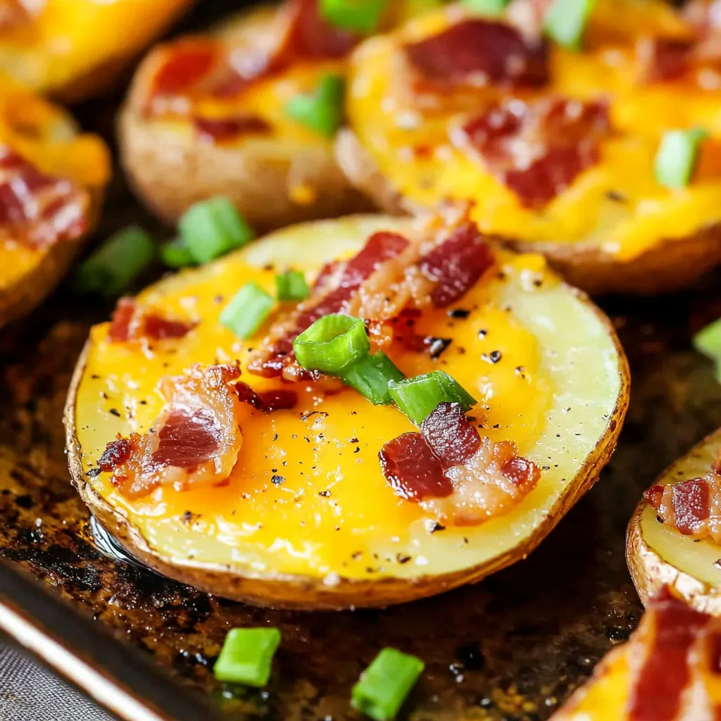 Bacon wrapped potatoes on a baking sheet.