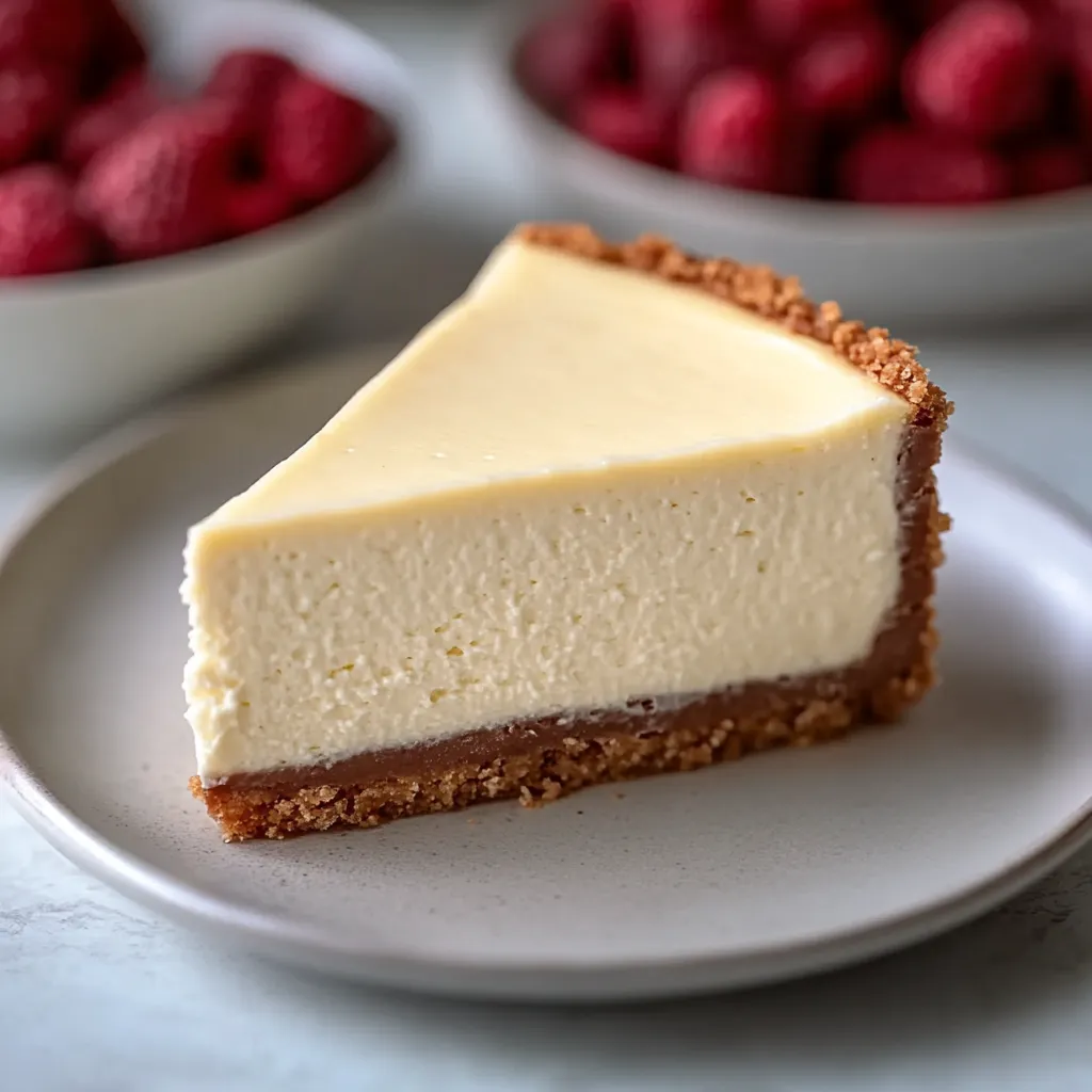 A slice of cheesecake with a crust.