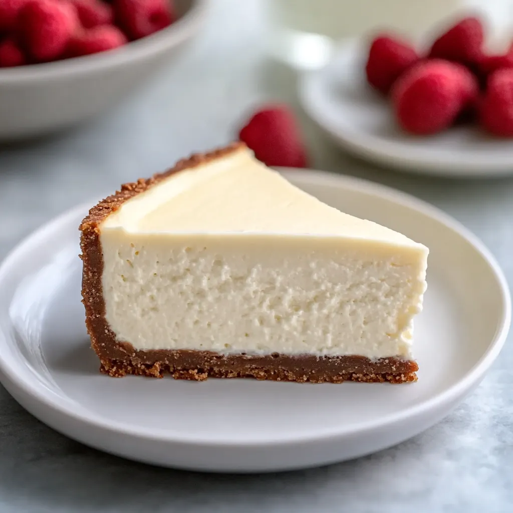 A slice of cheesecake on a plate.