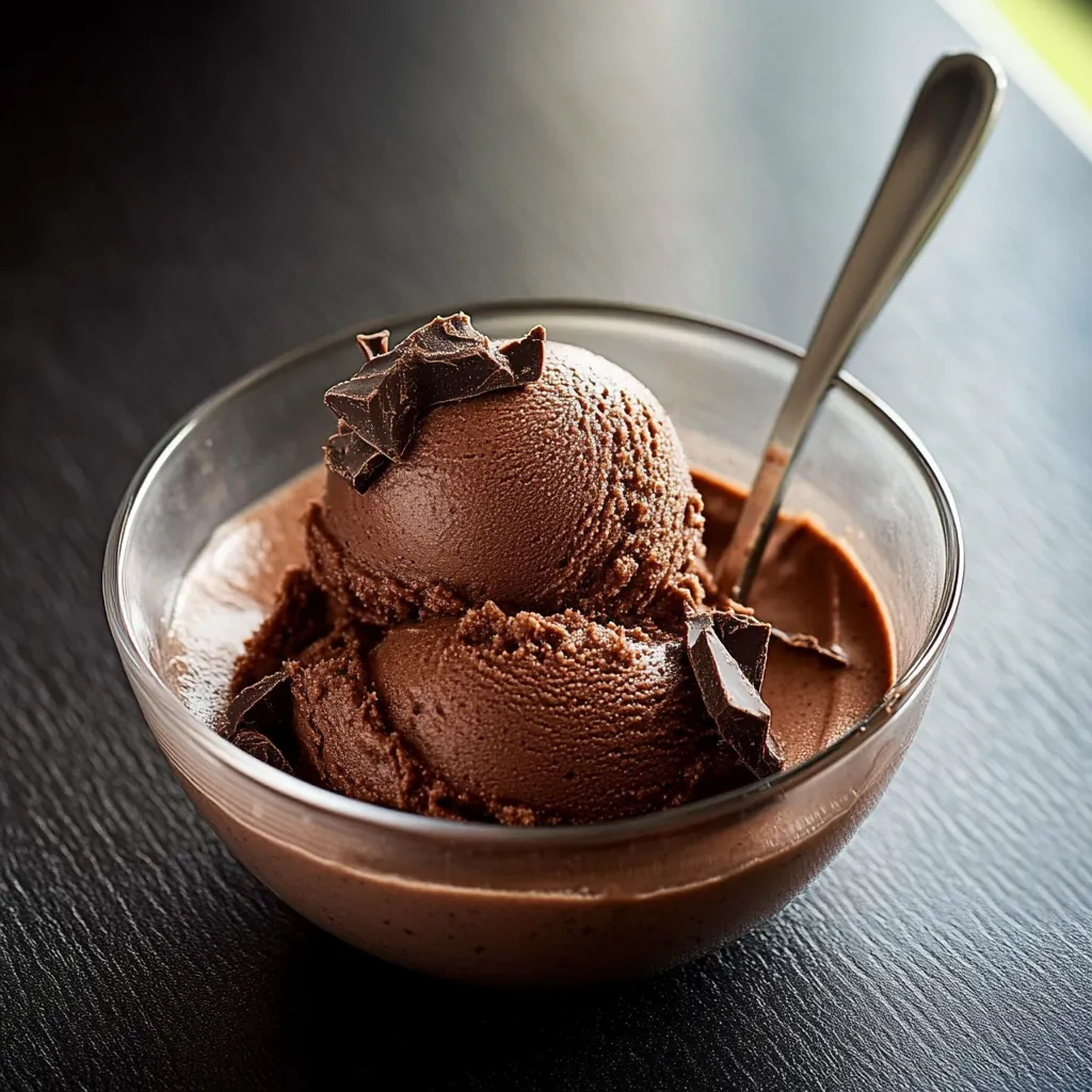 A bowl of chocolate ice cream with chocolate chips.