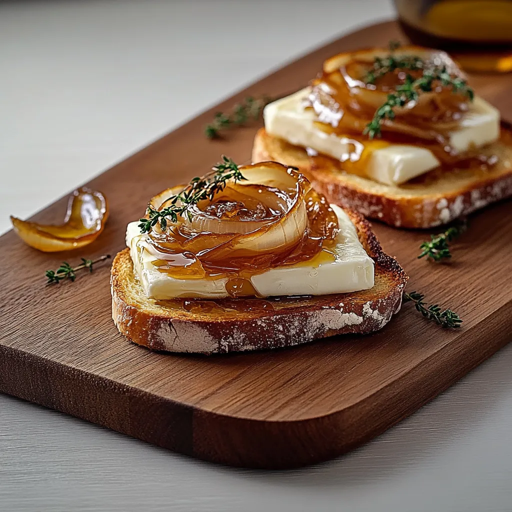 Two pieces of bread with butter and onions on them.