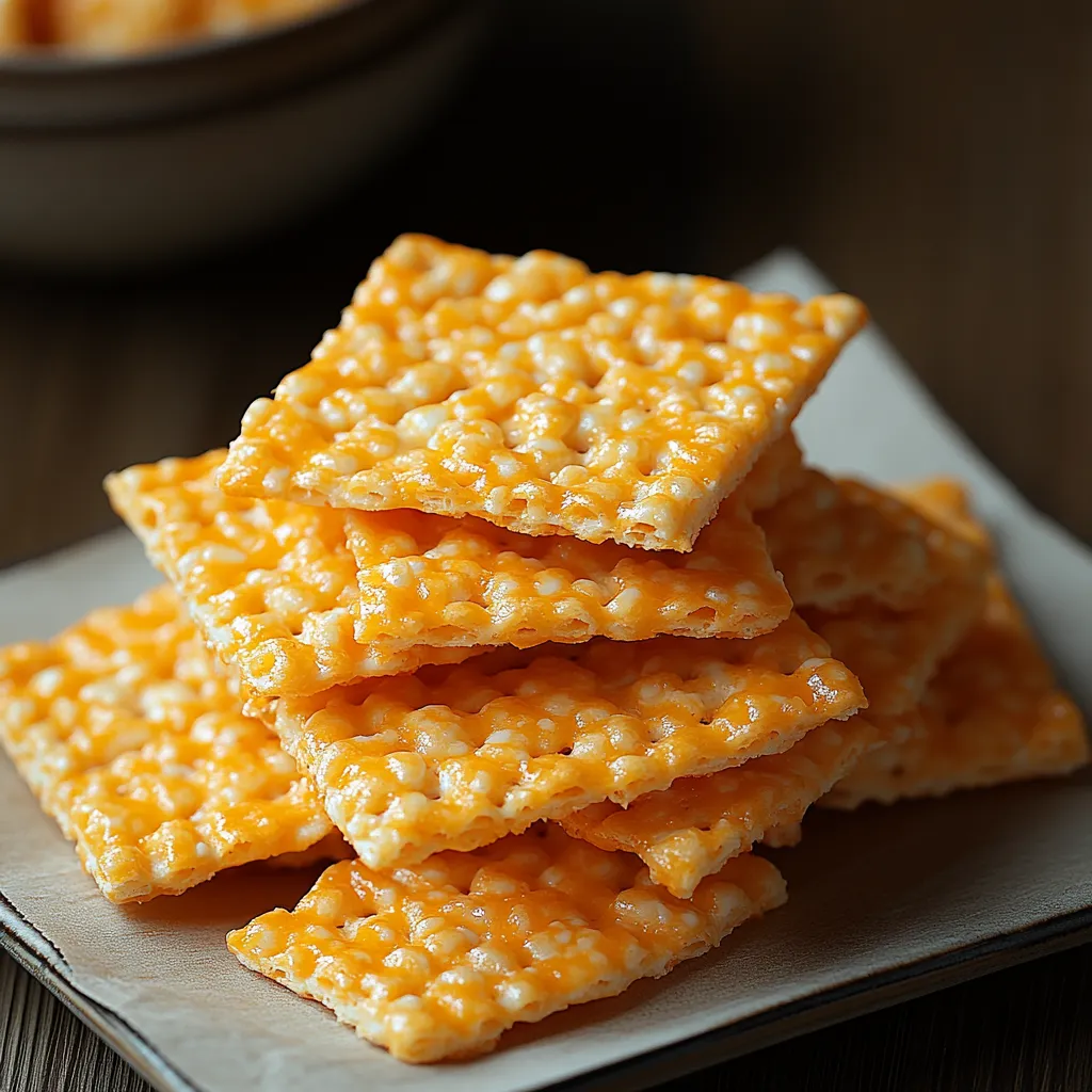 A stack of cheese crackers on a plate.