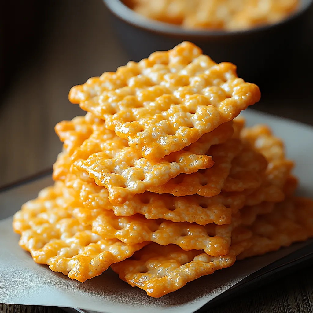 A stack of crackers on a plate.