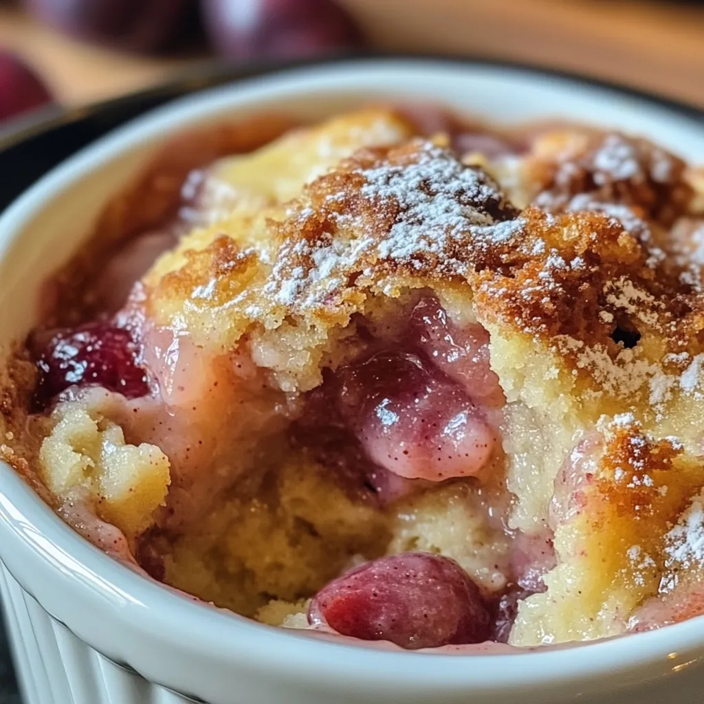 A bowl of fruit cake with powdered sugar on top.