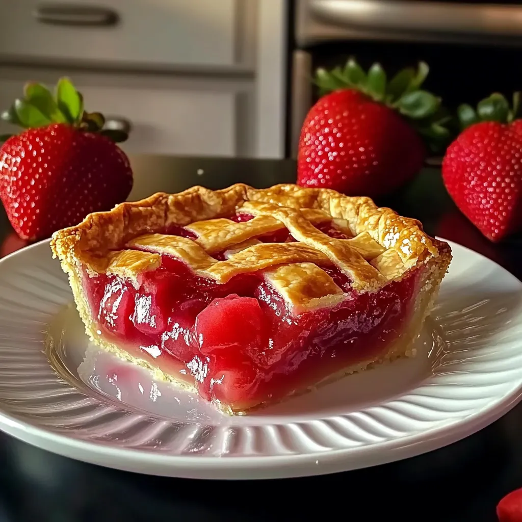 A slice of pie with strawberries on top.