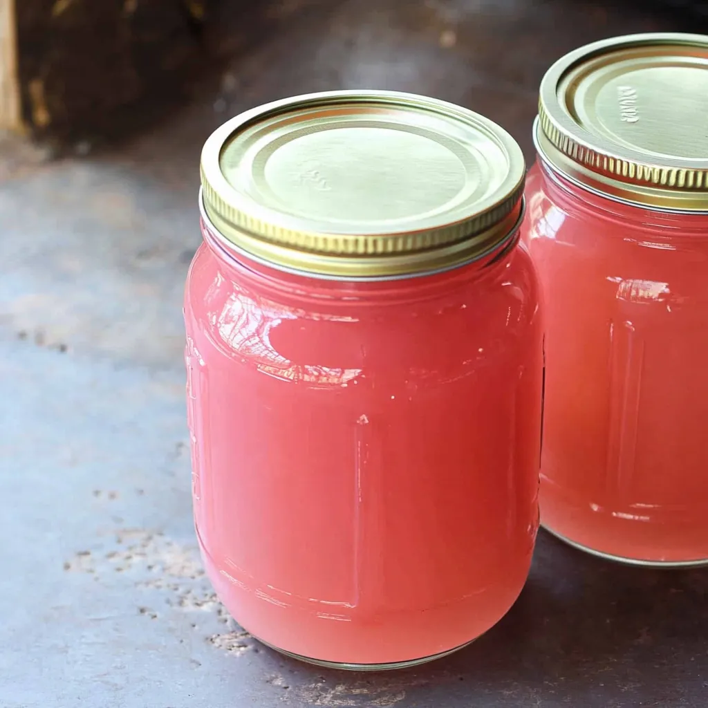 Two jars of pink jam.
