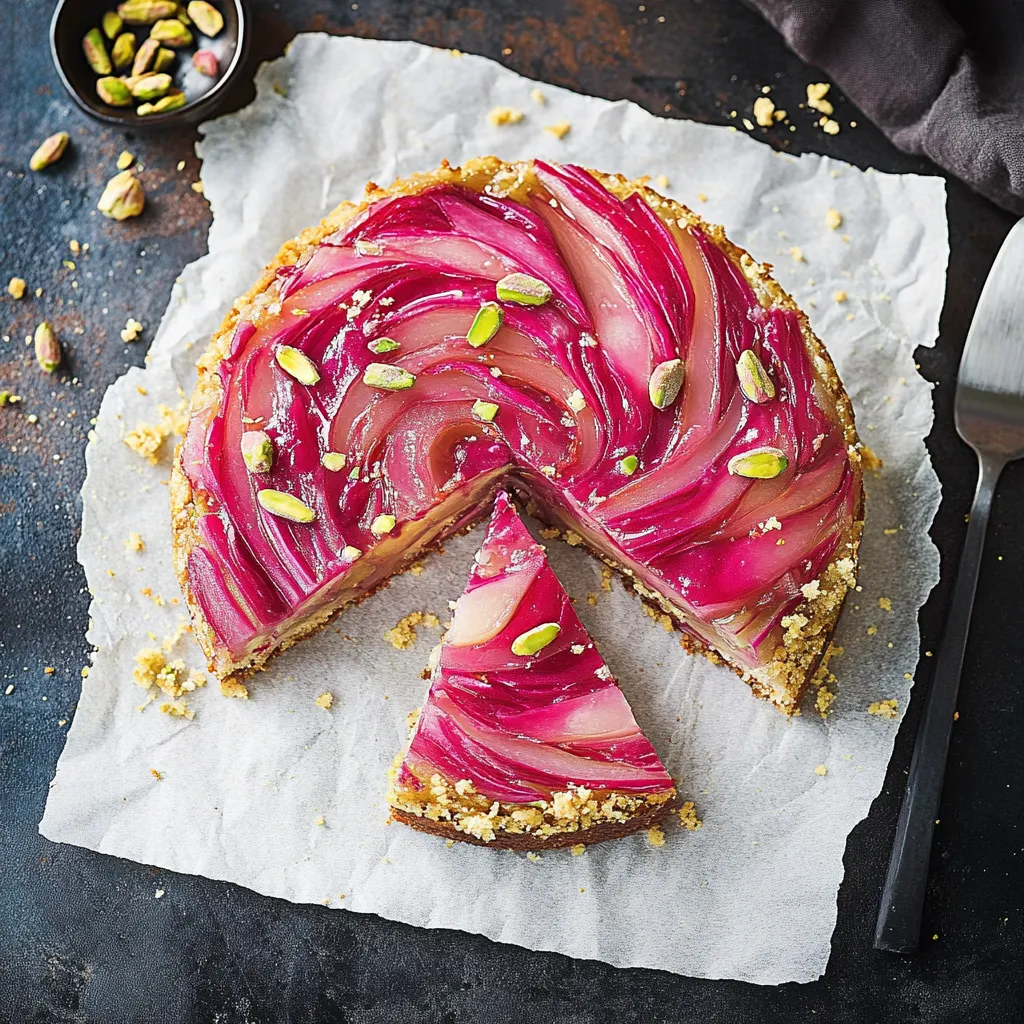 A slice of cake with pink icing.