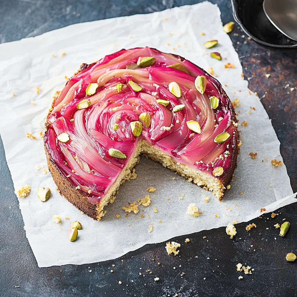 A slice of cake with pink icing and nuts.