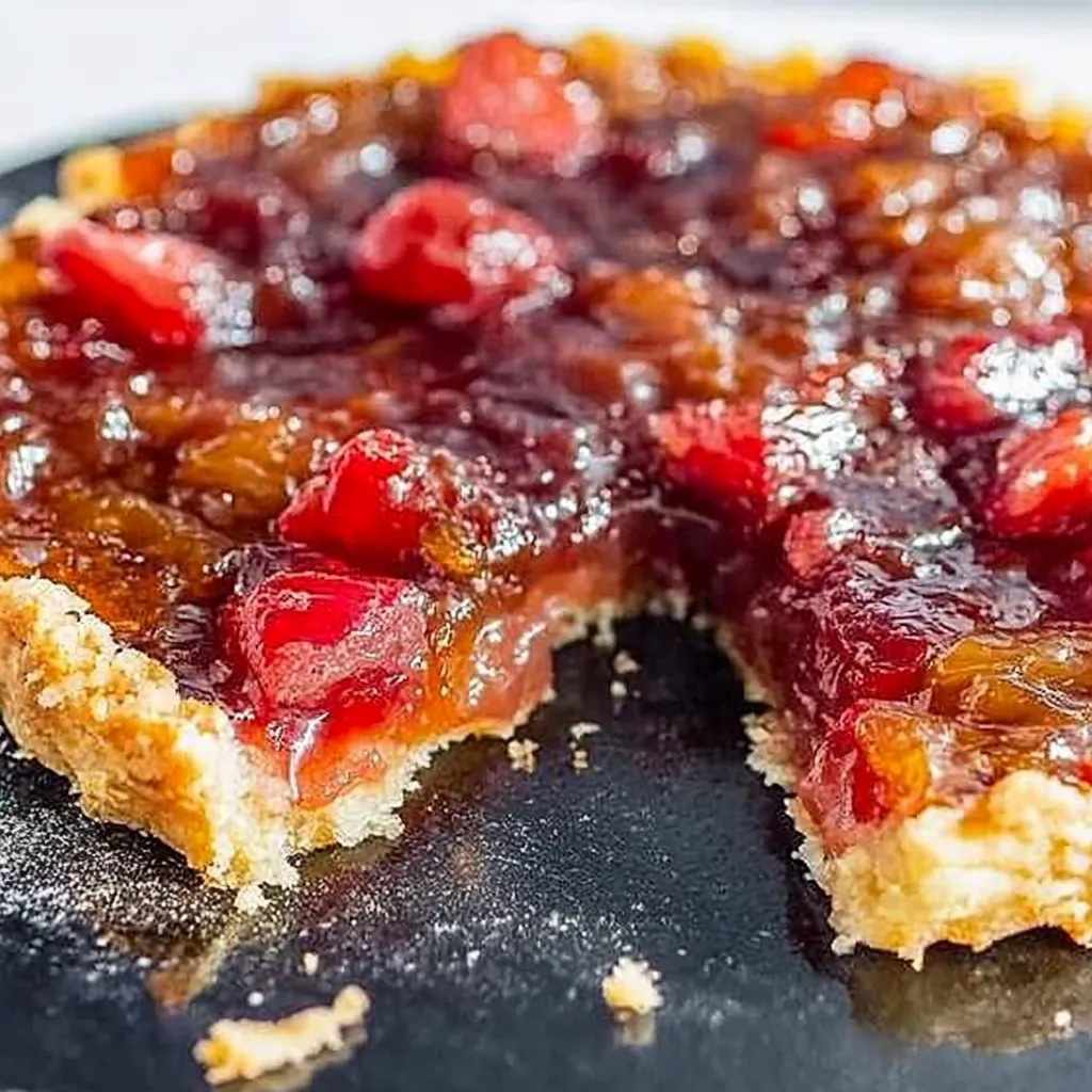 A slice of pie with a cherry topping.
