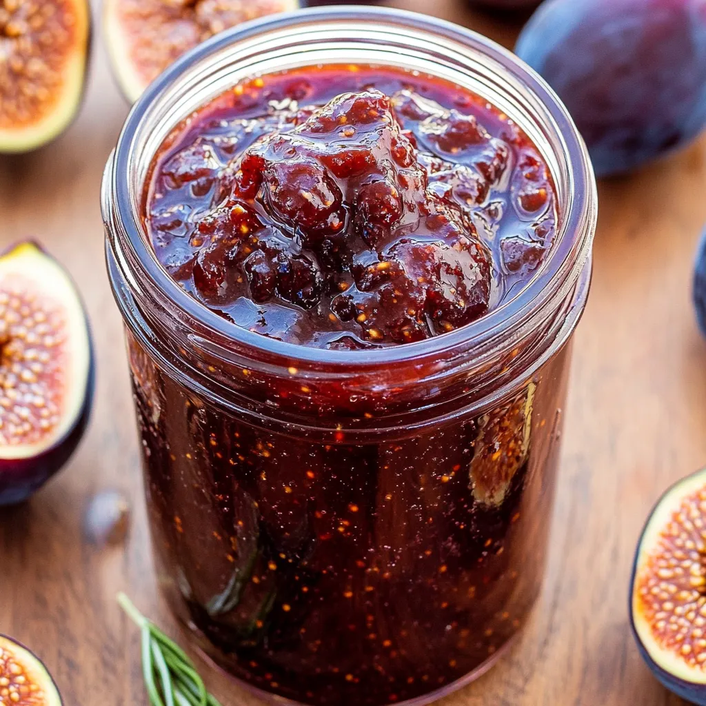 A jar of fruit preserves sits on a table.