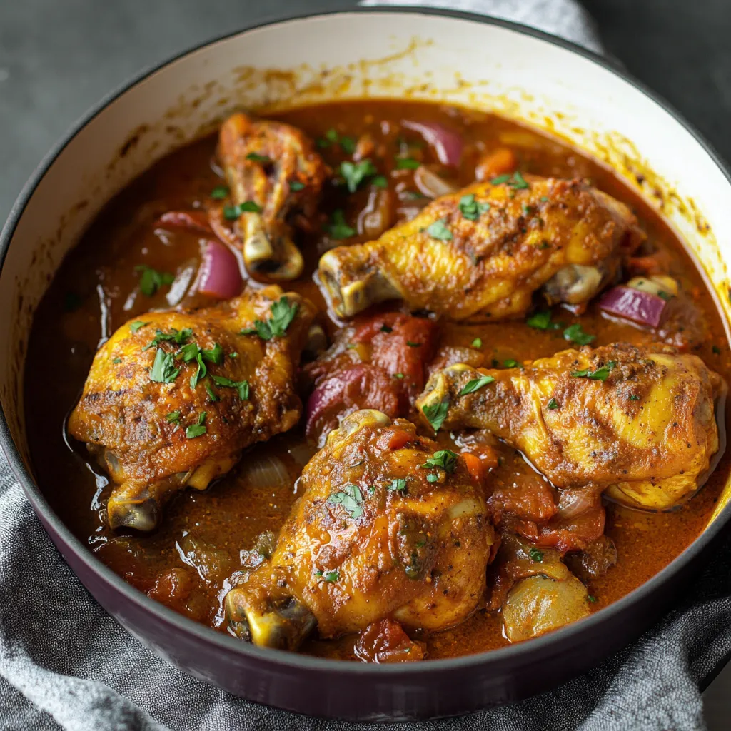 A bowl of chicken with onions and peppers.