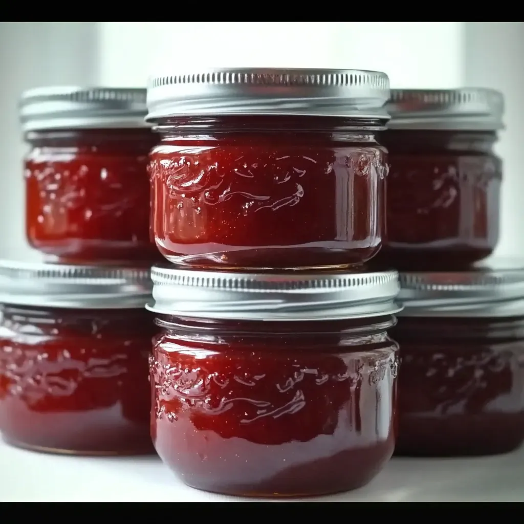 Jars of jam on a table.