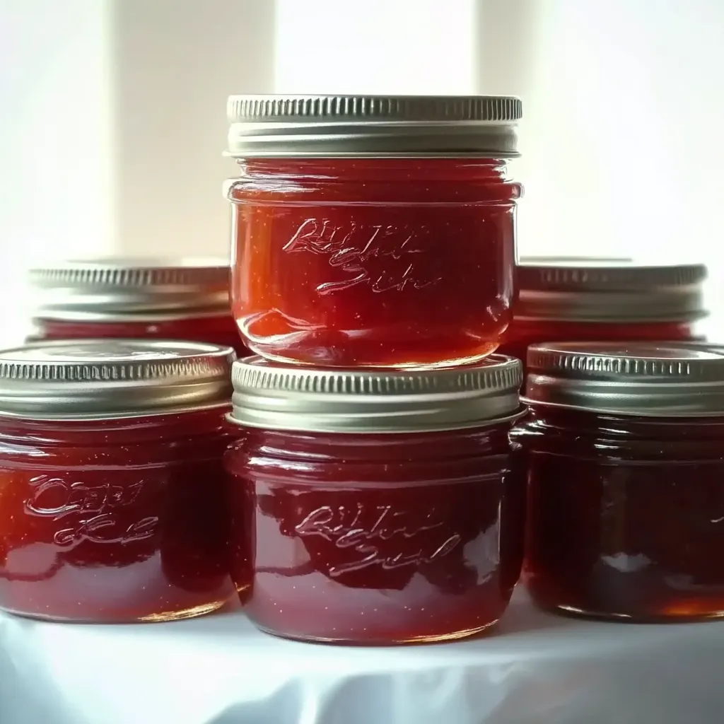 Jars of jam on a table.