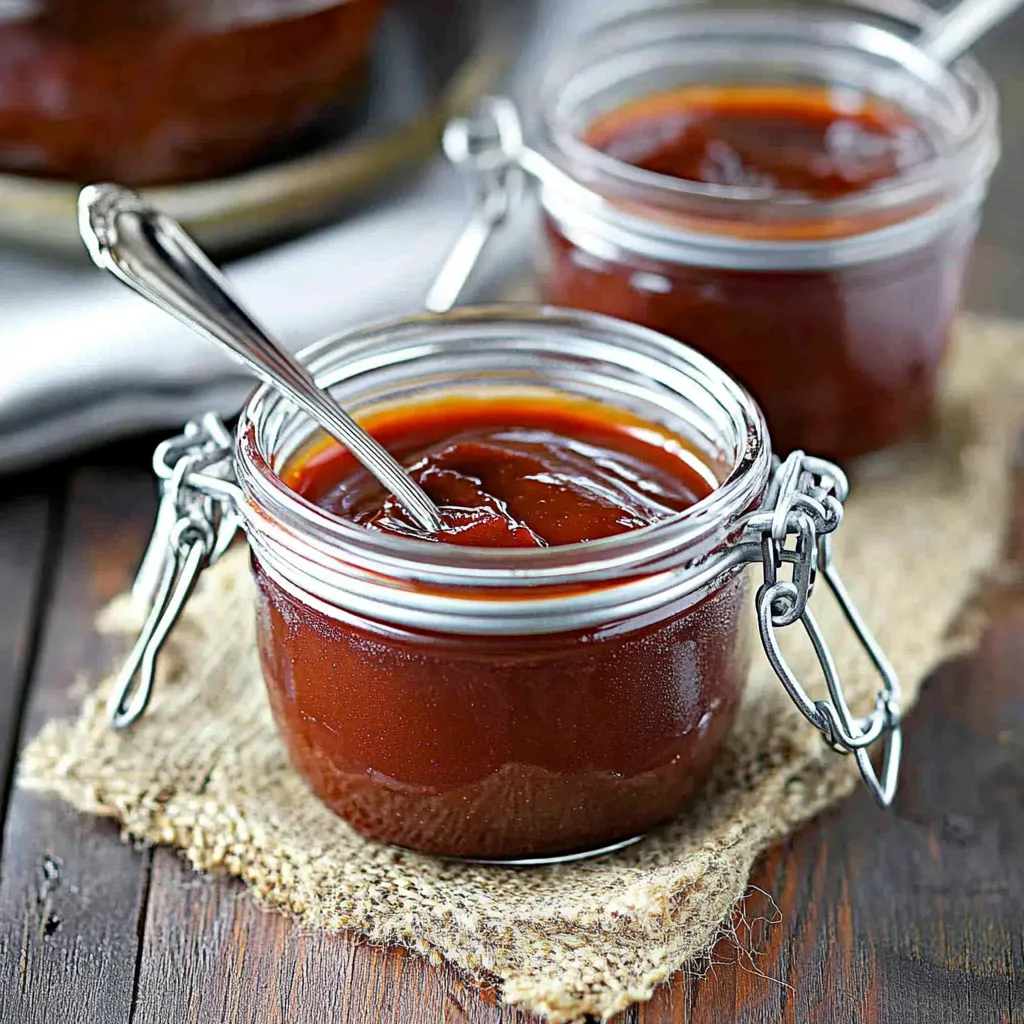 Two jars of sauce on a table.