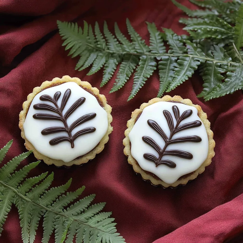 Two cookies with leaves on them.