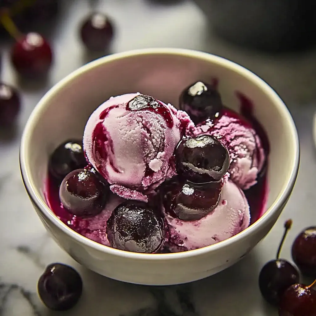 A bowl of cherries and ice cream.