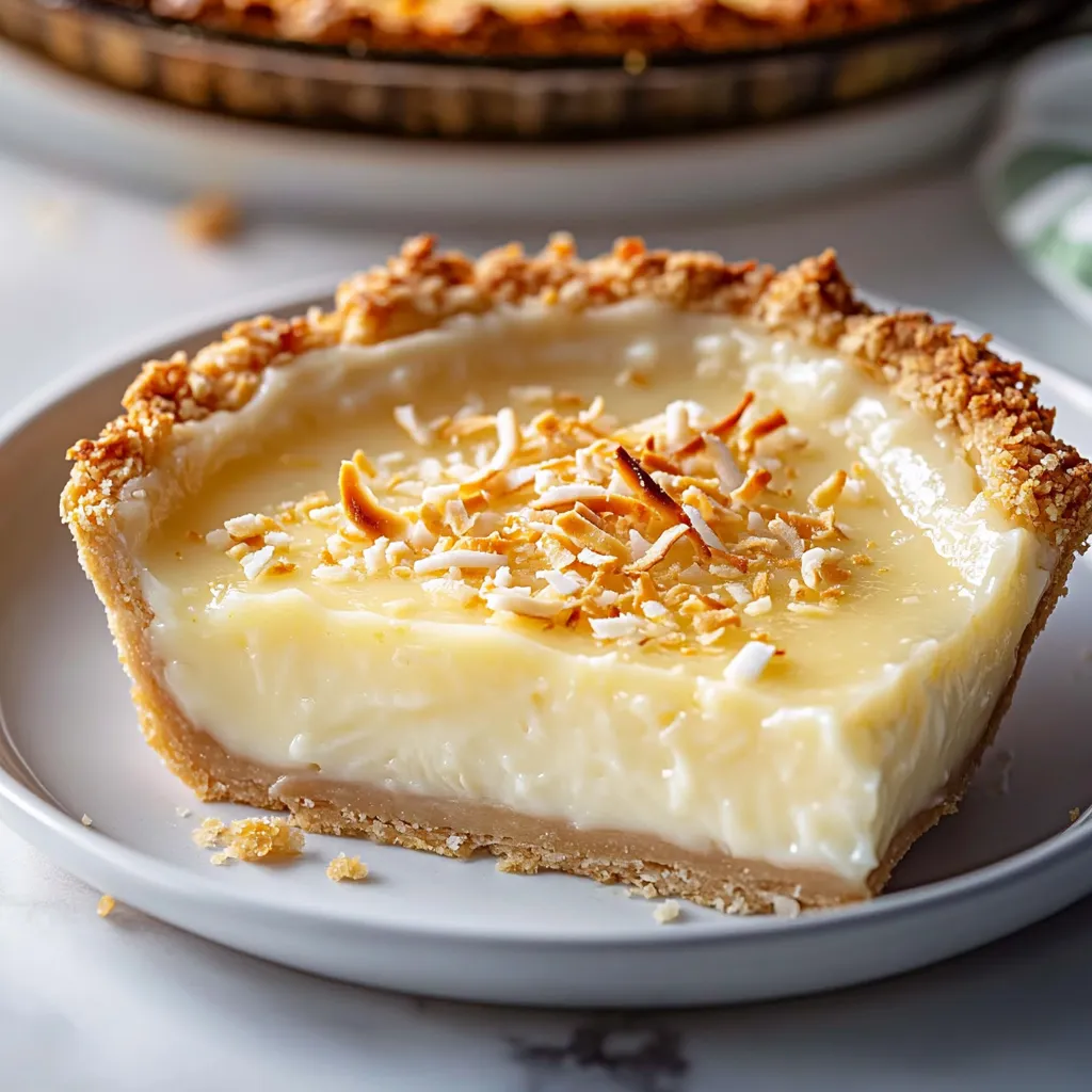 A slice of pie with coconut on top.