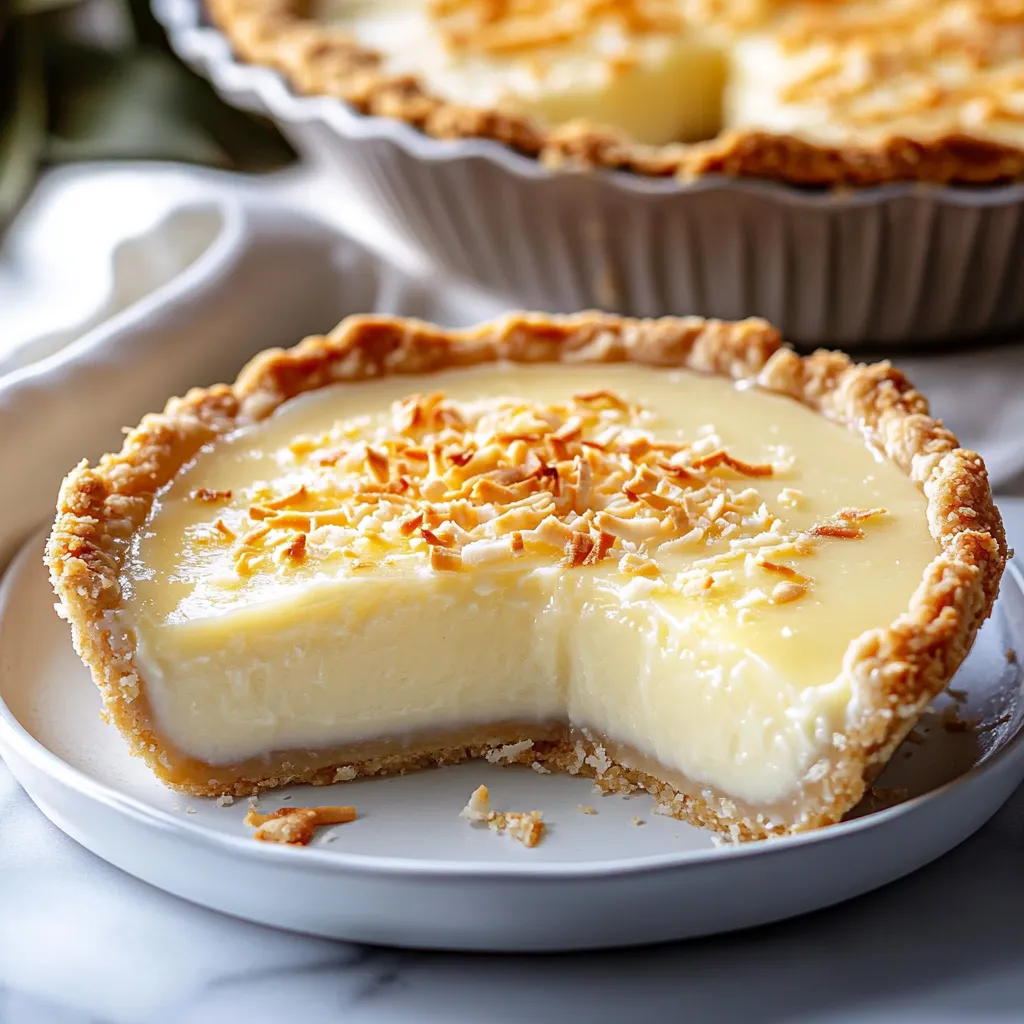 A slice of pie with coconut on top.