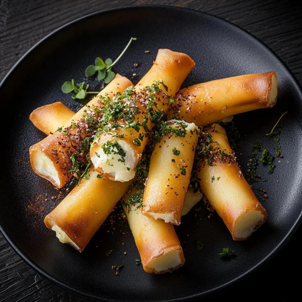 A plate of food with a sprig of parsley on top.