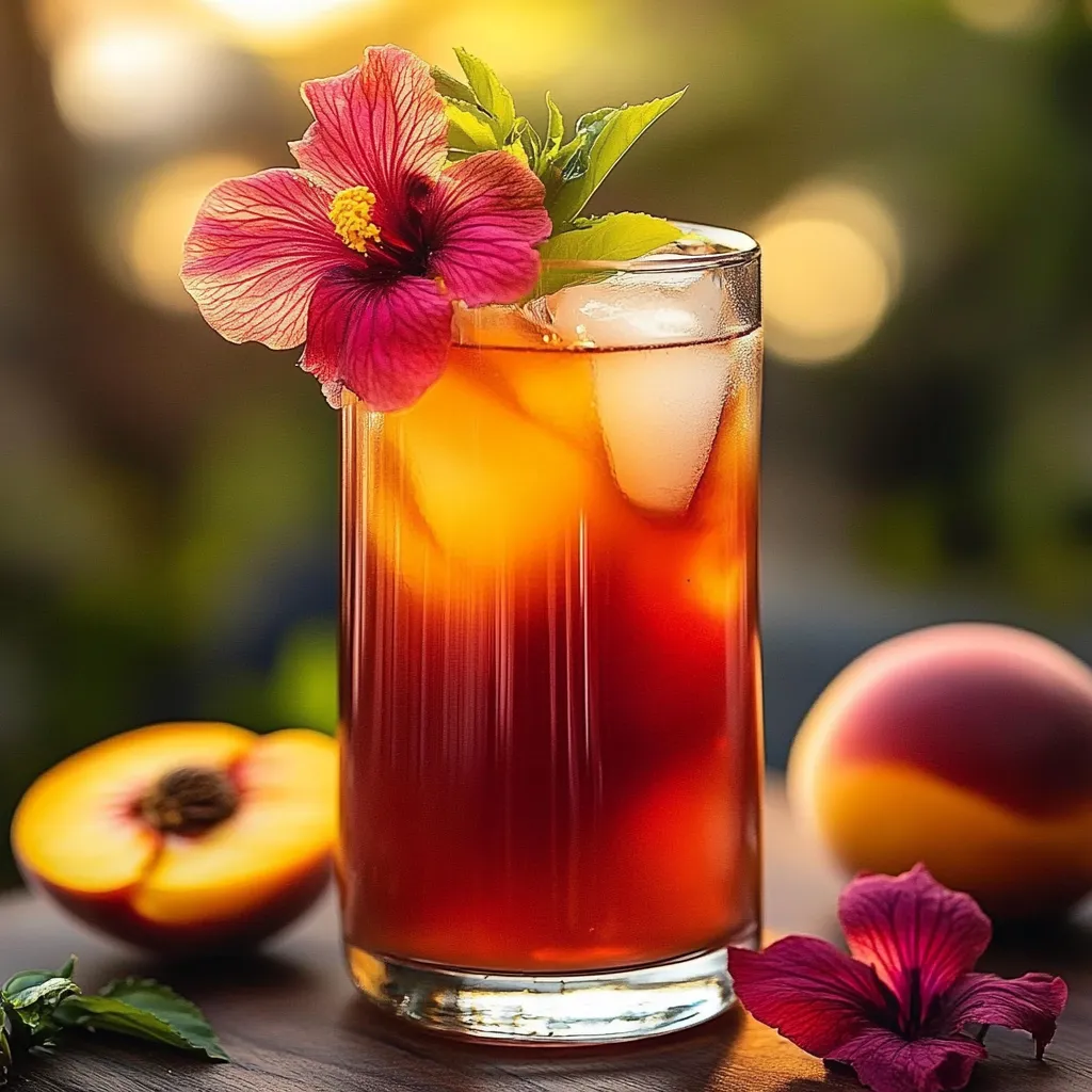 A glass of iced tea with a flower in it.