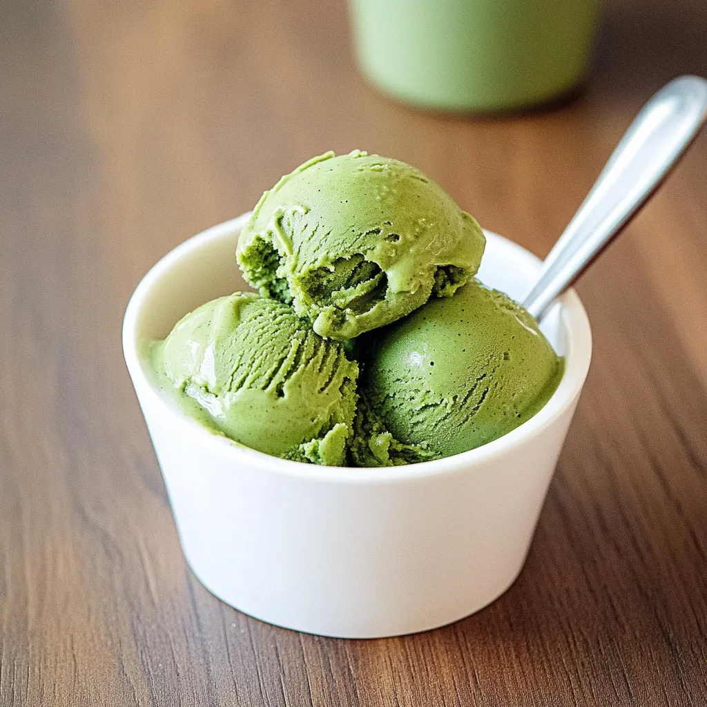 A bowl of green ice cream.