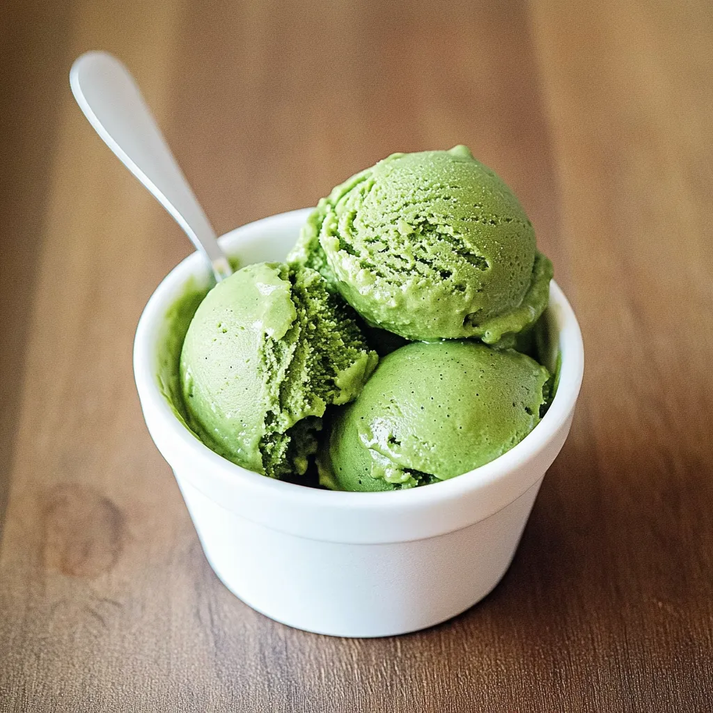 A bowl of green ice cream.