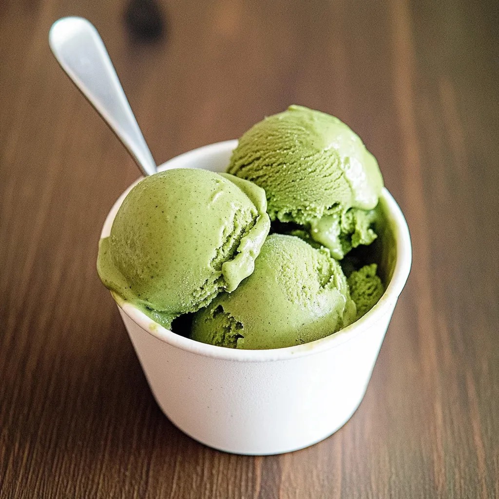 A bowl of green ice cream.