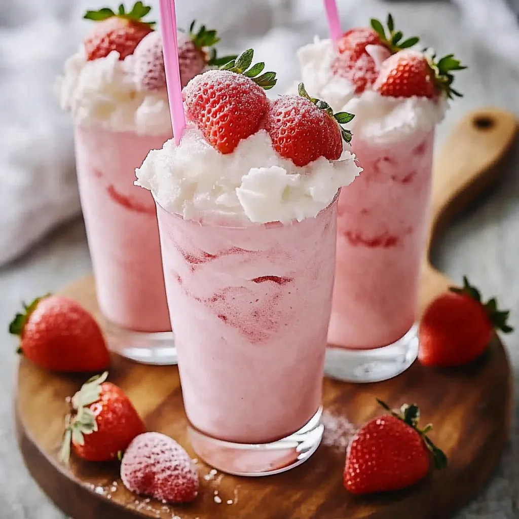 Three glasses of strawberry milk.