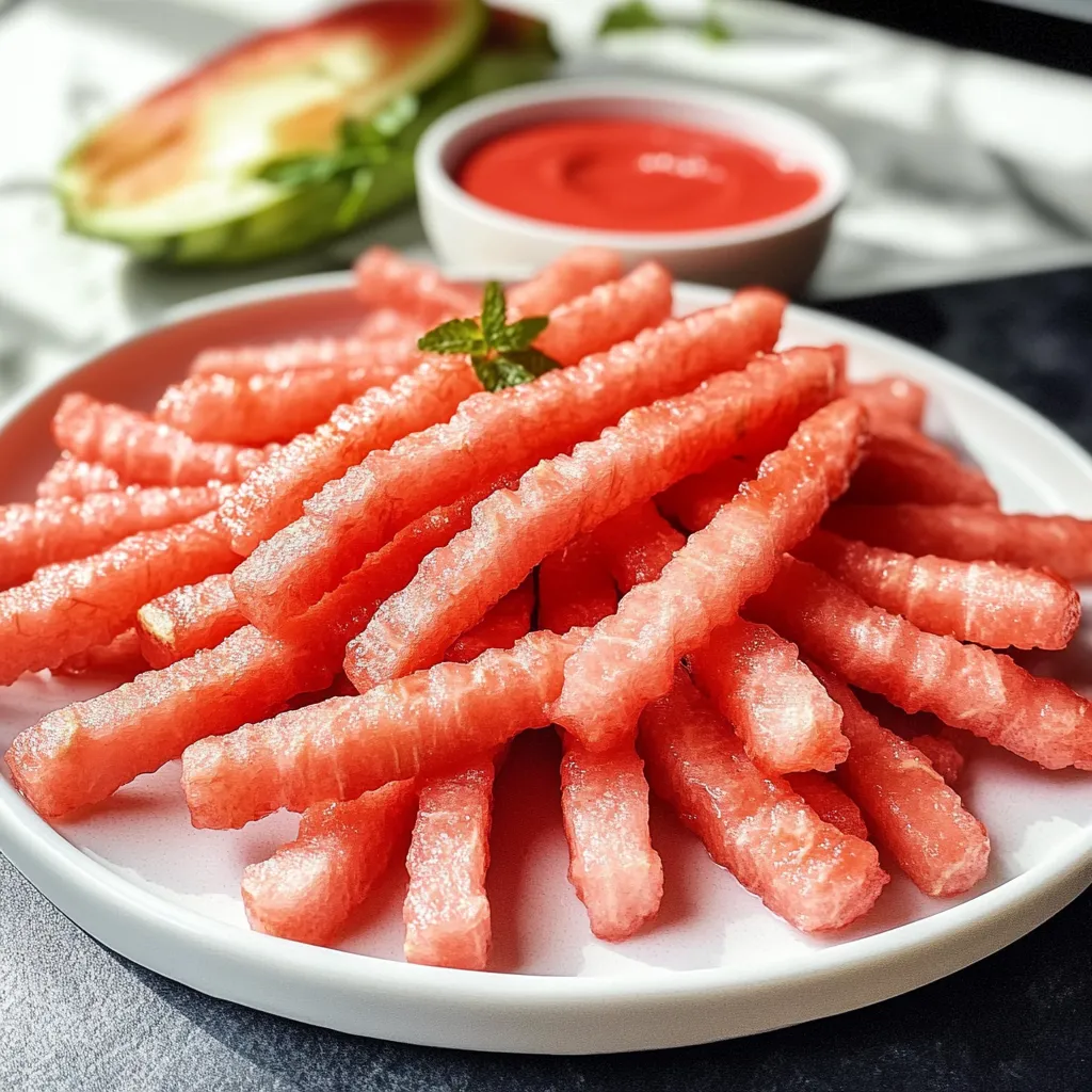 A plate of pink food with a bowl of ketchup.