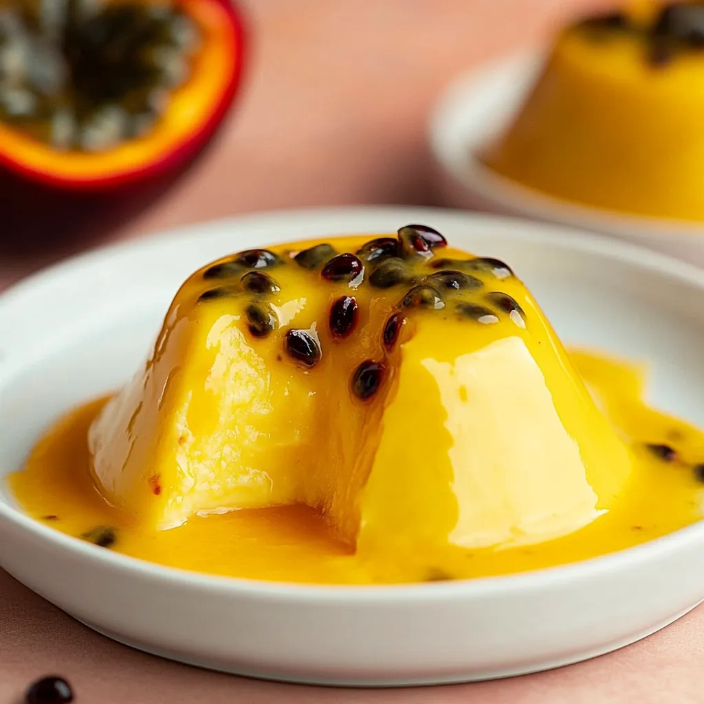 A yellow dessert with black seeds on top.