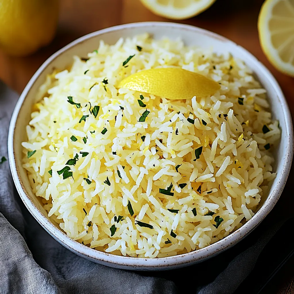 A bowl of rice with lemon slices on top.