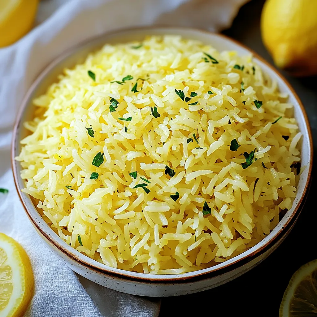 A bowl of rice with lemon slices on top.