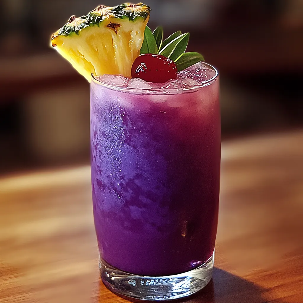 A glass of pink drink with a pineapple on top.