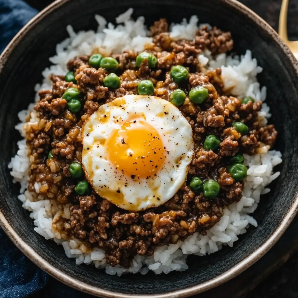 A bowl of rice with a fried egg on top.