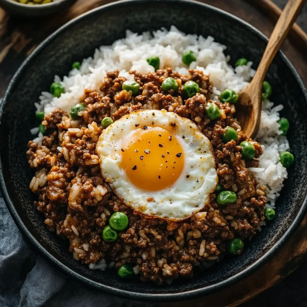 A bowl of rice with an egg on top.